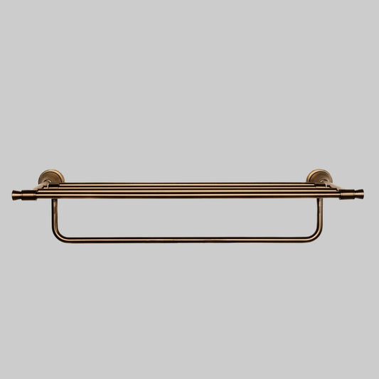 Domus Brushed Antique Brass Knurled Towel Shelf With Rail