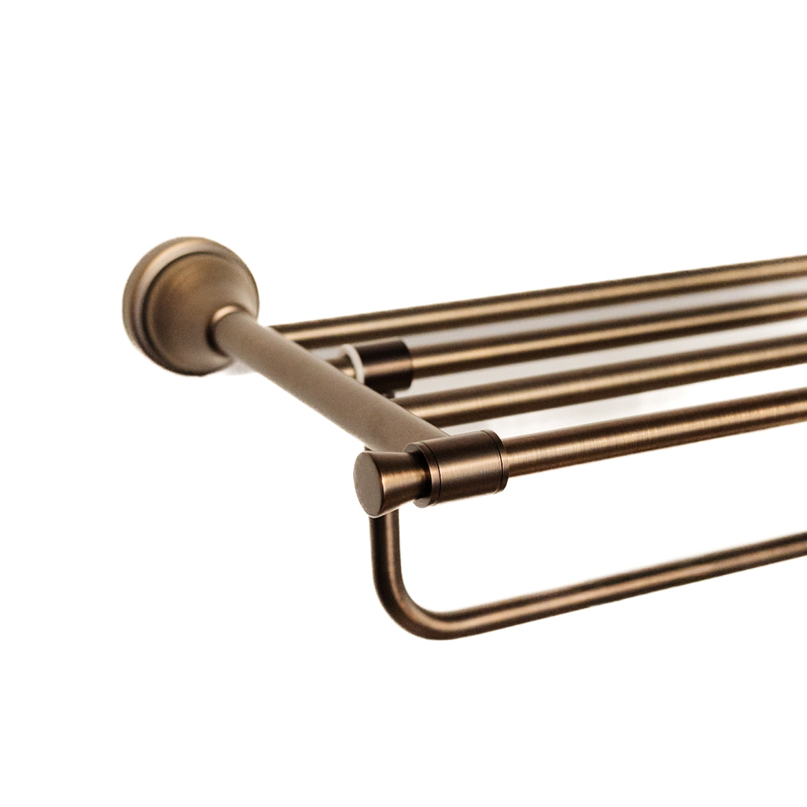 Domus Brushed Antique Brass Knurled Towel Shelf With Rail