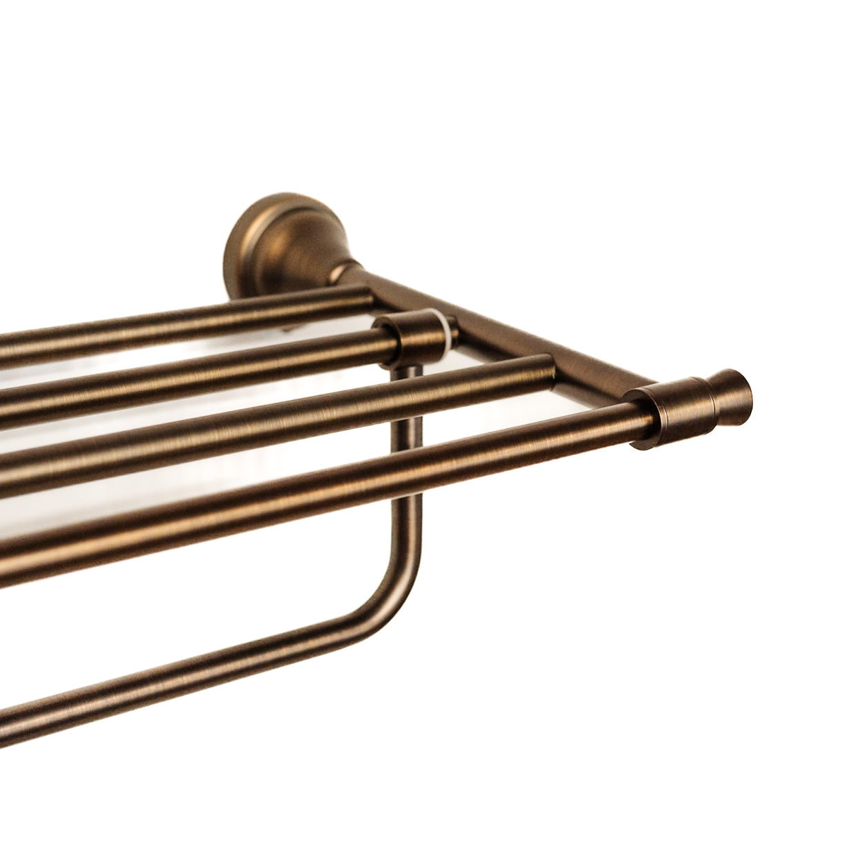 Domus Brushed Antique Brass Knurled Towel Shelf With Rail