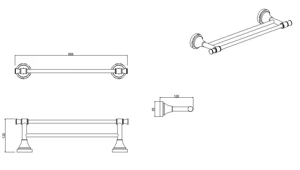 Domus Brushed Brass Knurled Towel Bar Rail