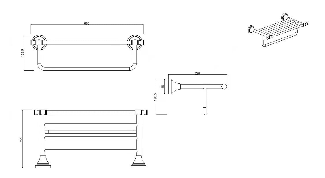 Domus Brushed Antique Brass Knurled Towel Shelf With Rail